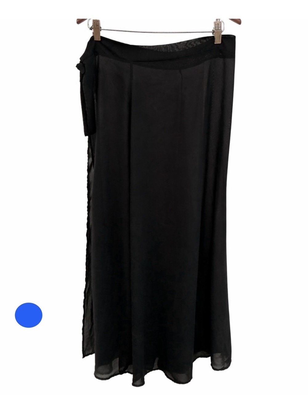 Black Sheer Chiffon Wrap Midi Skirt | Tie Waist Flowing Layered Overlay Size S